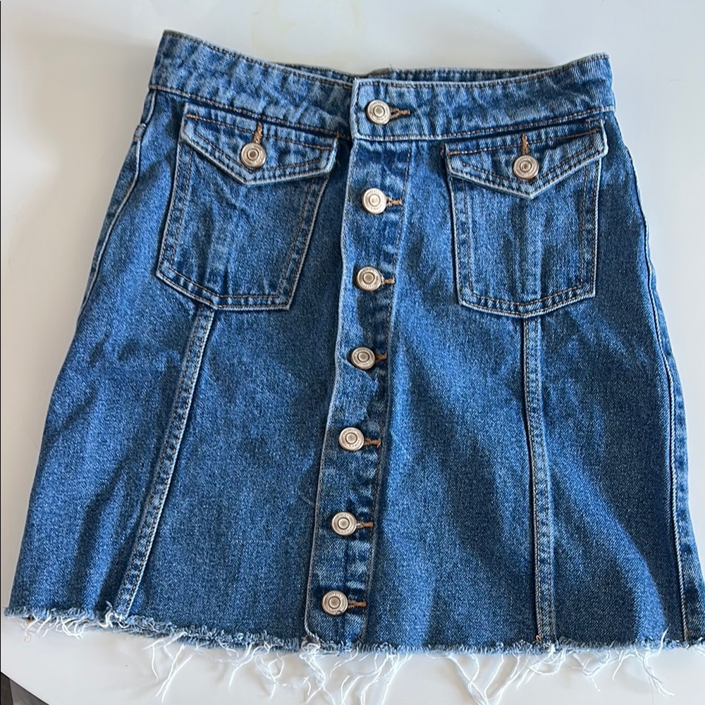 Denim Button-Front Skirt